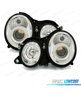FARÓIS FRONTAIS ANGEL EYES PARA MERCEDES CLK W208. FUNDO CROMADO