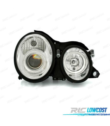 FARÓIS FRONTAIS ANGEL EYES PARA MERCEDES CLK W208. FUNDO CROMADO