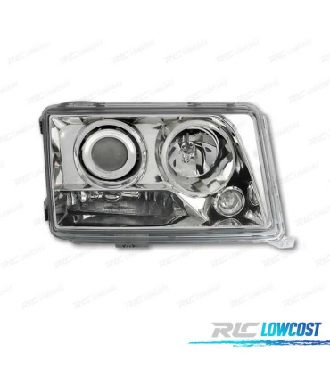 FARÓIS FRONTAIS ANGEL EYES PARA MERCEDES CLASSE E W124. FUNDO CROMADO