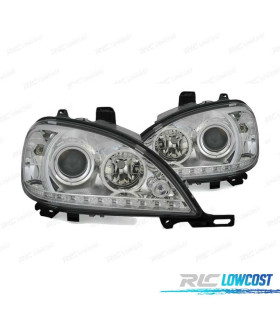 FARÓIS FRONTAIS LED LUZ DIURNA PARA MERCEDES ML W163- 98-01. FUNDO CROMADO