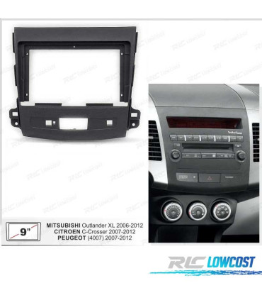 MOLDURA ADAPTADOR CINZA ESCURO PARA RADIO 2-DIN 9" PARA CITROEN C-CROSSER MITSUBISHI OUTLANDER XL PEUGEOT 4007