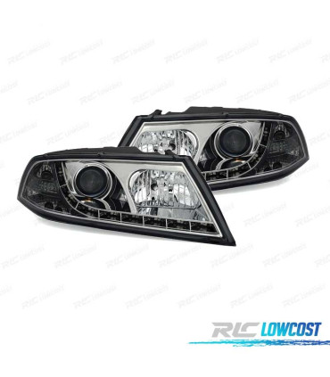 FARÓIS FRONTAIS SKODA OCTAVIA 05-08 LUZ DIURNA LED FUNDO CROMADO
