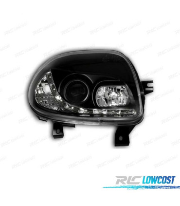 FARÓIS LED LUZ DIURNA PARA RENAULT CLIO 2. FUNDO PRETO