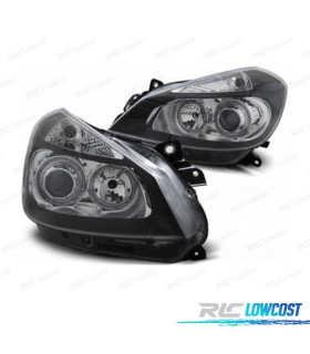 FARÓIS FRONTAIS RENAULT CLIO 05-09 ANGEL EYES FUNDO PRETO CROMO