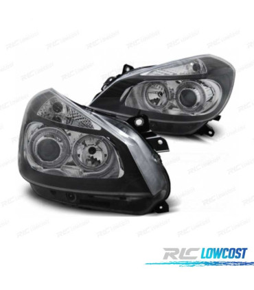 FARÓIS FRONTAIS RENAULT CLIO 05-09 ANGEL EYES FUNDO PRETO CROMO