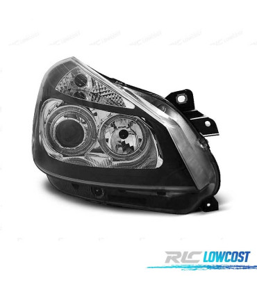 FARÓIS FRONTAIS RENAULT CLIO 05-09 ANGEL EYES FUNDO PRETO CROMO