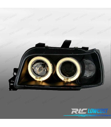 FARÓIS FRONTAIS RENAULT CLIO 90-95 ANGEL EYES LED FUNDO PRETO