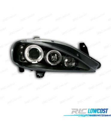 FARÓIS FRONTAIS RENAULT MEGANE 99-02 ANGEL EYES LED FUNDO PRETO