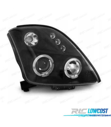 FARÓIS FRONTAIS SUZUKI SWIFT 05-10 ANGEL EYES FUNDO PRETO