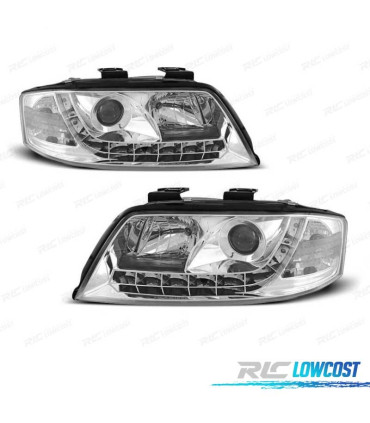 FARÓIS AUDI A6 4B 01-04 LUZ DIURNA LED FUNDO CROMADO