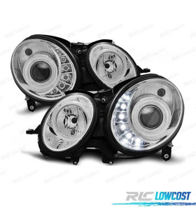 FARÓIS MERCEDES CLASSE E W211 06-09 LUZ DIURNA FUNDO CROMADO