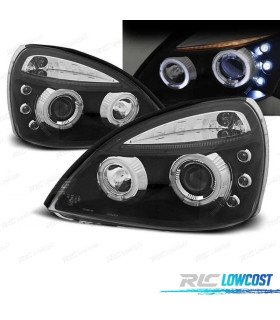 FARÓIS ANGEL EYES LED PARA RENAULT CLIO B 01-05 FUNDO PRETO