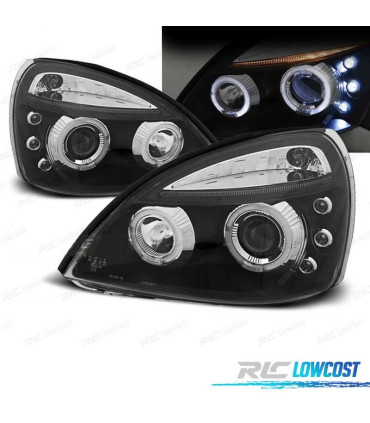 FARÓIS ANGEL EYES LED PARA RENAULT CLIO B 01-05 FUNDO PRETO