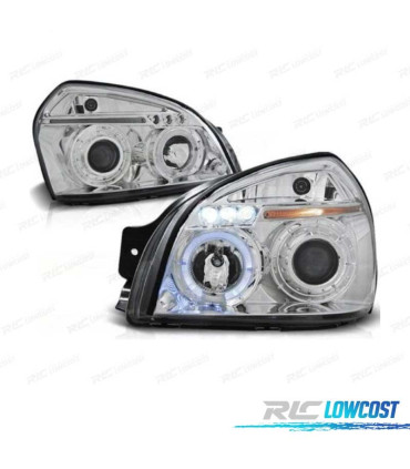 FARÓIS ANGEL EYES HYUNDAI TUCSON 04+ FUNDO CROMADO