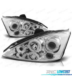 FARÓIS ANGEL EYES CCFL FORD FOCUS 98-03 FUNDO CROMADO