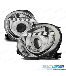 FARÓIS ANGEL EYES FIAT 500 07-15 FUNDO CROMADO