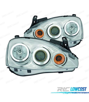 FARÓIS OPEL CORSA C 00-06 ANGEL EYES CCFL FUNDO CROMADO