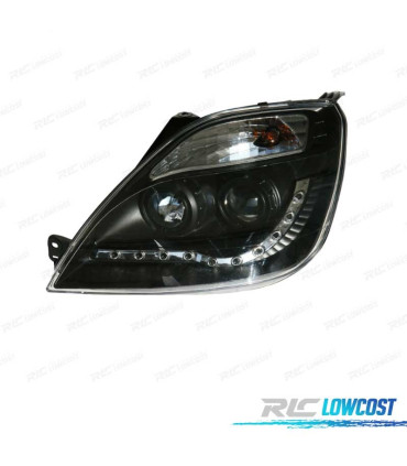 FARÓIS COM LUZ DIURNA LED FORD FIESTA 02-05 FUNDO PRETO