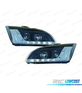 FARÓIS COM LUZ DIURNA + PISCAS LED FORD FOCUS 04-08 FUNDO PRETO
