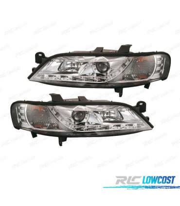 FARÓIS OPEL VECTRA B 99-02 LUZ DIURNA LED FUNDO CROMADO
