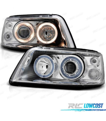 FARÓIS ANGEL EYES LUZ DIURNA VOLKSWAGEN VW T5 03-10 FUNDO CROMADO