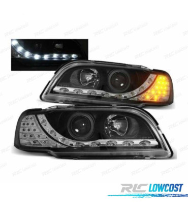 FARÓIS COM LUZ DIURNA LED VOLVO S40 V40 96-00 FUNDO PRETO