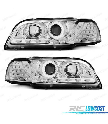 FARÓIS COM LUZ DIURNA LED VOLVO S40 V40 96-00 FUNDO CROMADO