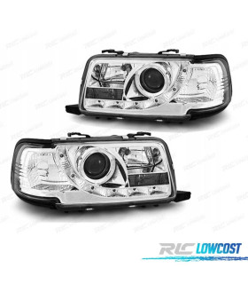 FARÓIS COM LUZ DIURNA LED AUDI 80 91-94 FUNDO CROMADO