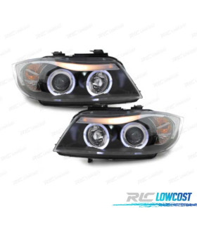 FARÓIS BMW E90 05-08 ANGEL EYES FUNDO PRETO