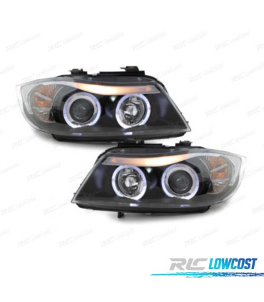 FARÓIS BMW E90 E91 05-08 ANGEL EYES FUNDO PRETO