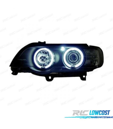 FARÓIS BMW X5 E53 99-03 ANGEL EYES CCFL FUNDO NEGRO
