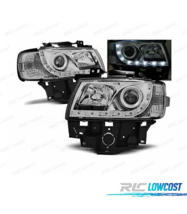 FARÓIS VOLKSWAGEN VW T4 CARAVELLE MULTIVAN 97-03 LUZ DIURNA FUNDO CROMADO