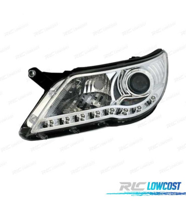 FARÓIS VOLKSWAGEN VW TIGUAN 07-11 LUZ DIURNA LED FUNDO CROMADO