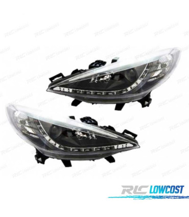FARÓIS FRONTAIS PEUGEOT 207 06-12 DRL FUNDO PRETO