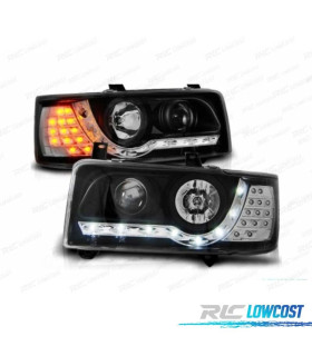 FARÓIS COM LUZ DIURNA PISCAS LED VOLKSWAGEN VW T4 90-03 FUNDO PRETO