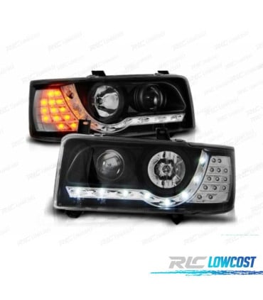 FARÓIS COM LUZ DIURNA PISCAS LED VOLKSWAGEN VW T4 90-03 FUNDO PRETO