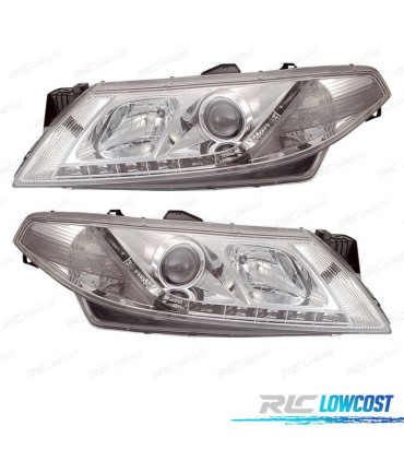 FARÓIS RENAULT LAGUNA 01-05 LUZ DIURNA LED FUNDO CROMADO