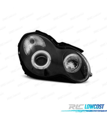 FARÓIS ANGEL EYES CCFL MERCEDES C W203 00-07 FUNDO PRETO