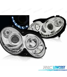 FARÓIS MERCEDES CLASSE CLK W209 02-09 LUZ DIURNA FUNDO CROMADO