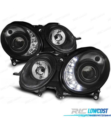 FARÓIS COM LUZ DIURNA LED MERCEDES E W211 02-06 FUNDO PRETO