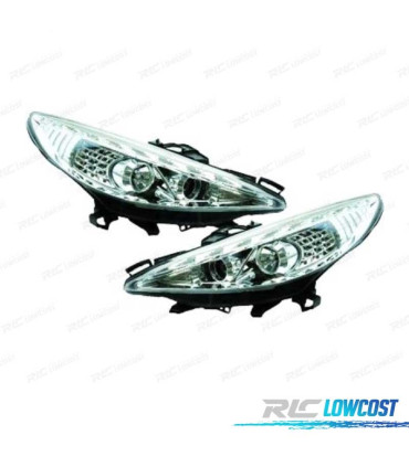FARÓIS PEUGEOT 207 06-12 LUZ DIURNA LED FUNDO CROMADO