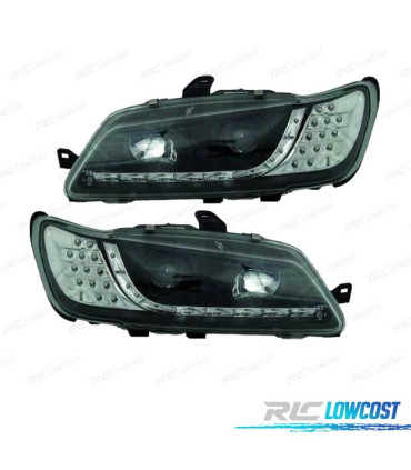 FARÓIS COM LUZ DIURNA LED PEUGEOT 306 97-00 FUNDO PRETO