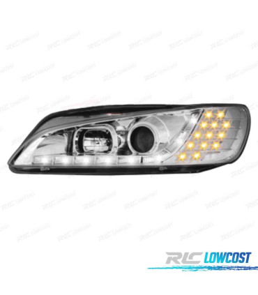 FARÓIS COM LUZ DIURNA LED PEUGEOT 306 97-00 FUNDO CROMADO