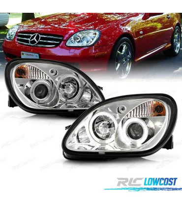 FARÓIS ANGEL EYES MERCEDES SLK R170 96-04 FUNDO CROMADO