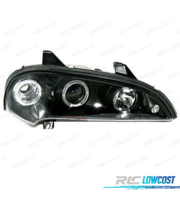 FARÓIS FRONTAIS ANGEL EYES PARA OPEL TIGRA 94-00 FUNDO PRETO
