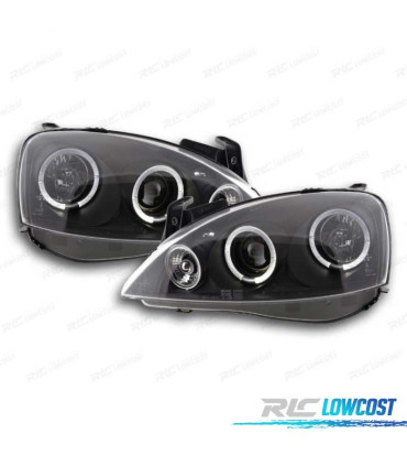 FARÓIS ANGEL EYES + LED OPEL CORSA C 00-06 FUNDO PRETO