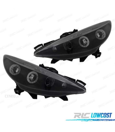 FARÓIS ANGEL EYES PEUGEOT 207 06-09 FUNDO PRETO