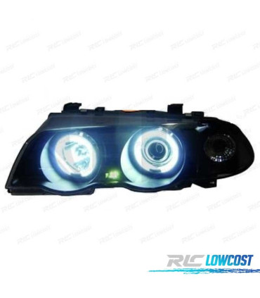 FARÓIS BMW E46 98-01 ANGEL EYES CCFL FUNDO PRETO H1 H1 4 PORTAS