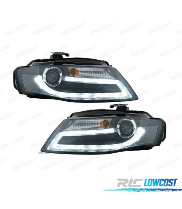 FARÓIS FRONTAIS AUDI A4 B8 07-11 LUZ DIURNA LED DRL FUNDO PRETO