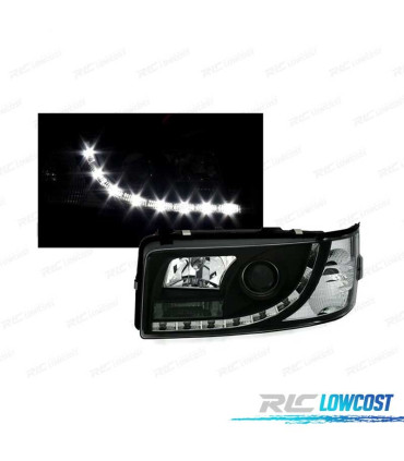 FARÓIS COM LUZ DIURNA LED VOLKSWAGEN VW T4 90-03 FUNDO PRETO